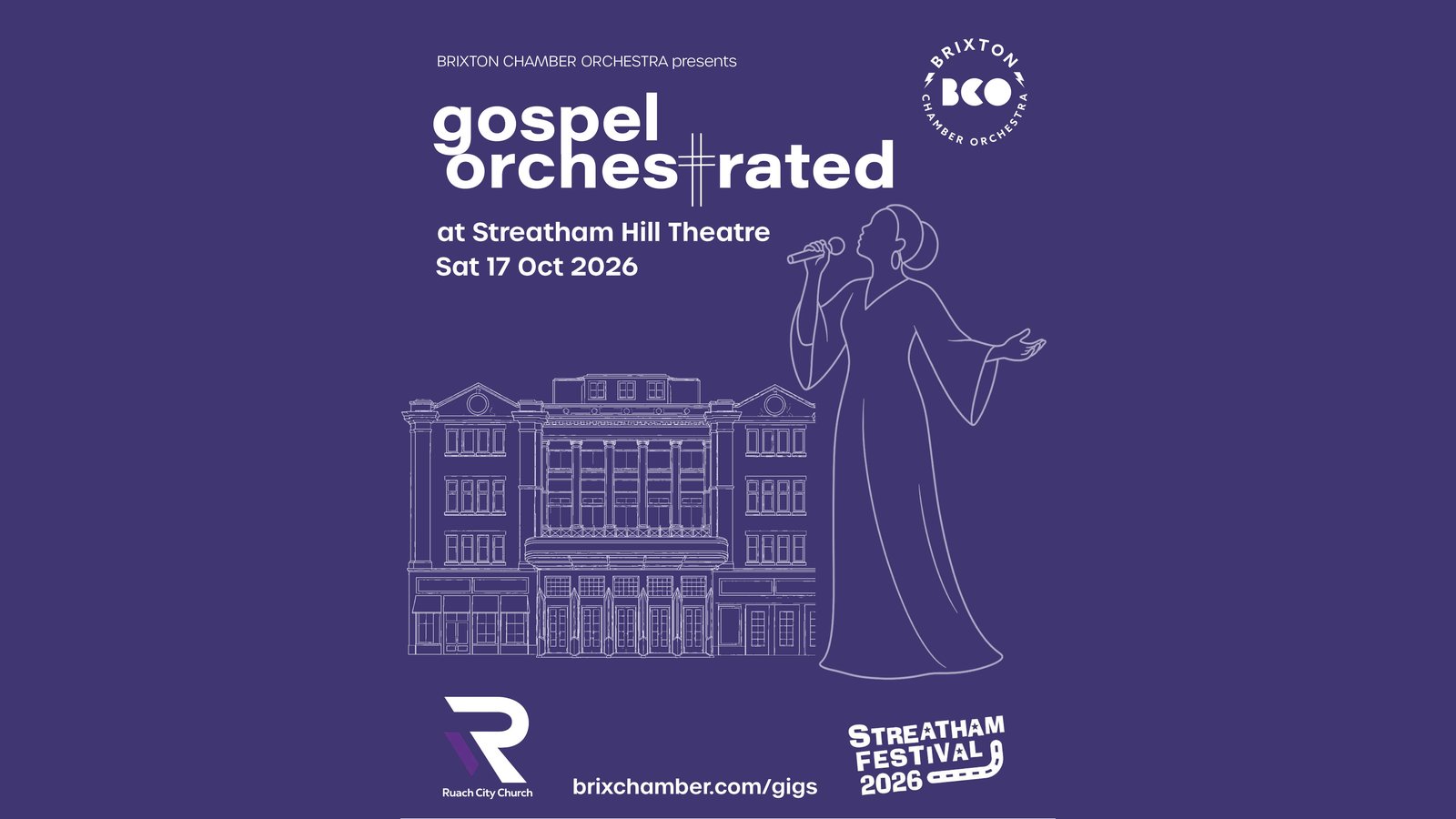 Gospel Orchestrated at Streatham Hill Theatre, poster artwork by Brixton Chamber Orchestra