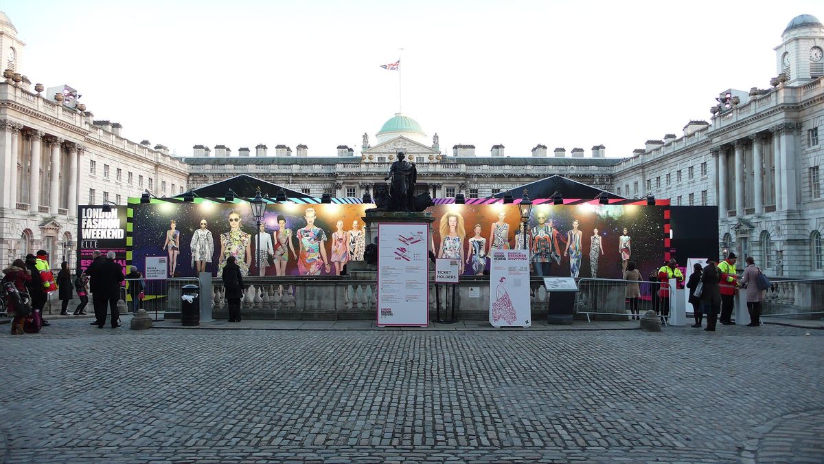 Temporary London Fashion Week show venue in the courtyard of Somerset House
