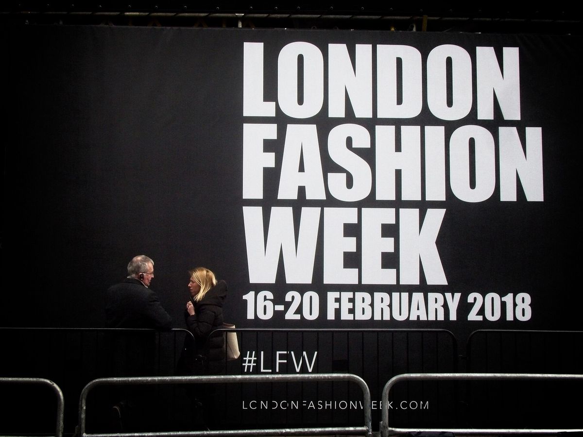 Large London Fashion Week 16–20 February 2018 banner at The Store Studios, 180 Strand